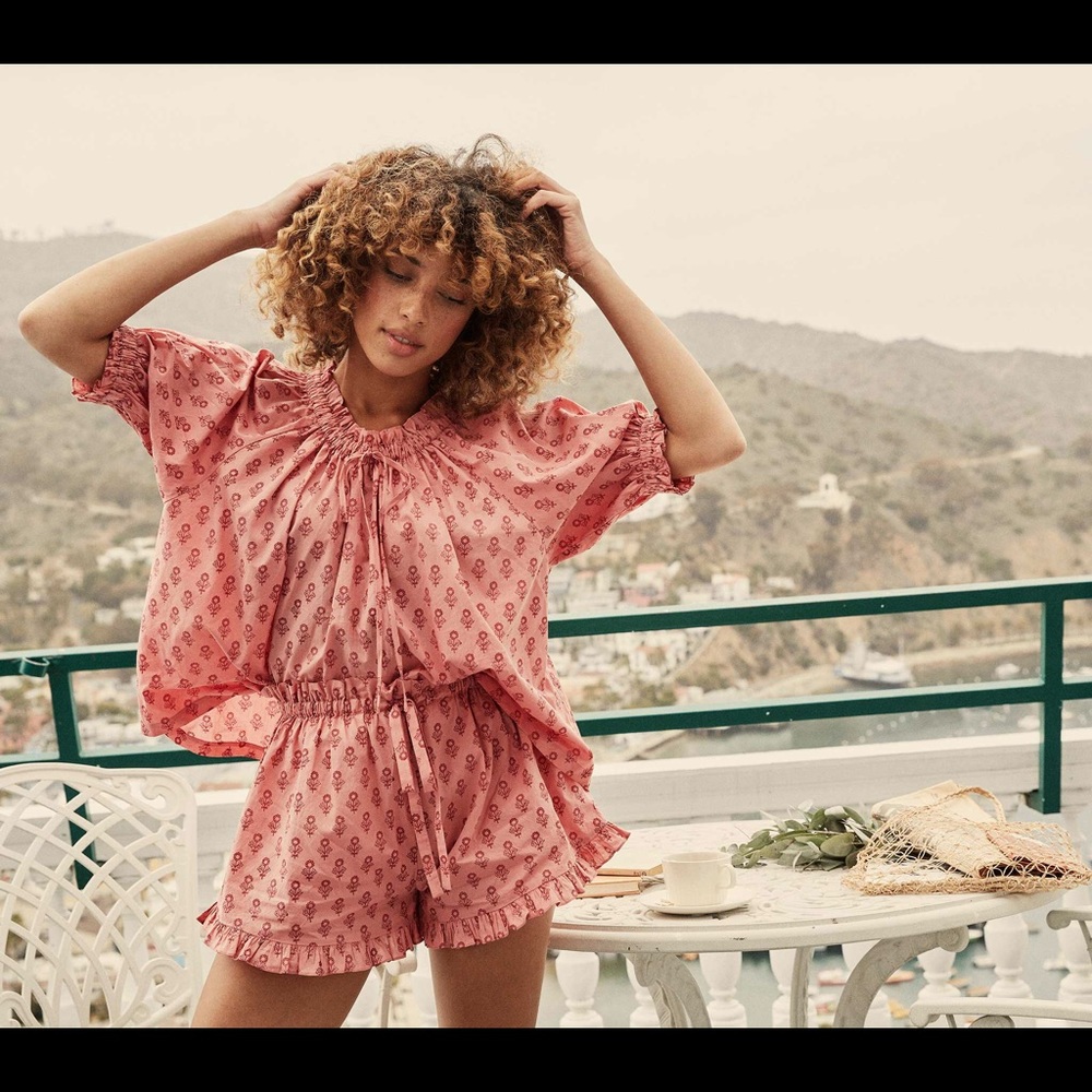 Doen Shore Top (s) - Pink Sunflower Print